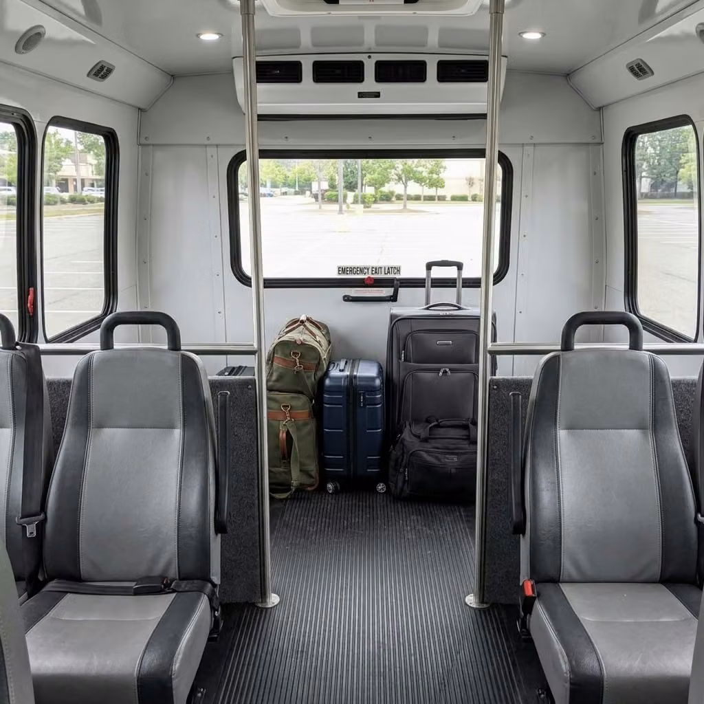 los altos 30 passenger minibus luggage area